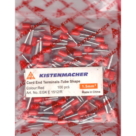 Kistenmacher cord end terminals, red insulated tube-shaped connectors, 1.5 mm², model EGK E1512/R, 100 pcs. UAE