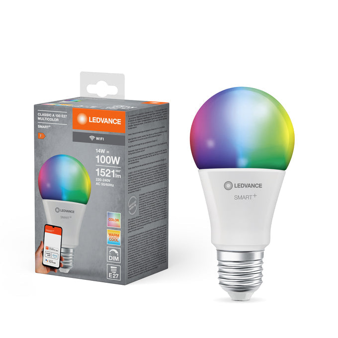 Ledvance SMART+ WiFi Classic Multicolour 14W RGBW E27 smart bulb, 1521 lumens, Classic A75 frosted