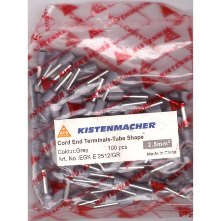 Kistenmacher cord end terminals, tube-shape grey insulated butt connectors, 2.5mm², 100 pcs in bag UAE