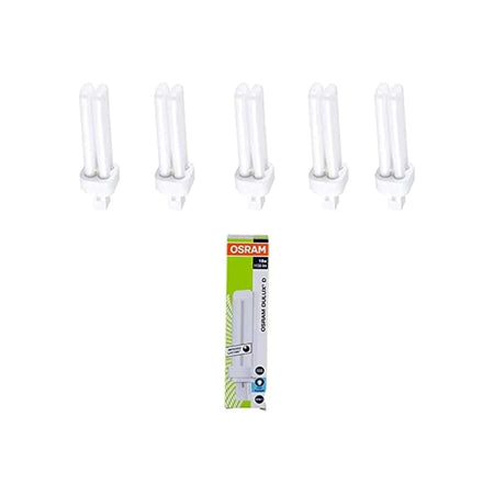 Osram Dulux-D 18W 2-pin G24d-2 CFL lamps, 1200 lm, five bulbs with Osram packaging. UAE