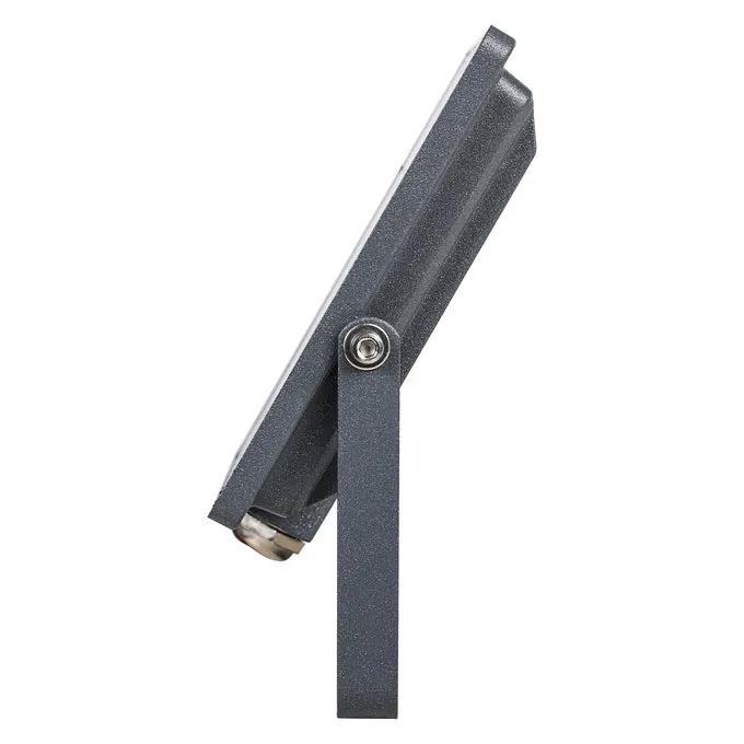 Ledvance LED Eco-Lite Floodlight 30W IP65, dark gray metal housing on an adjustable mounting arm (side view).