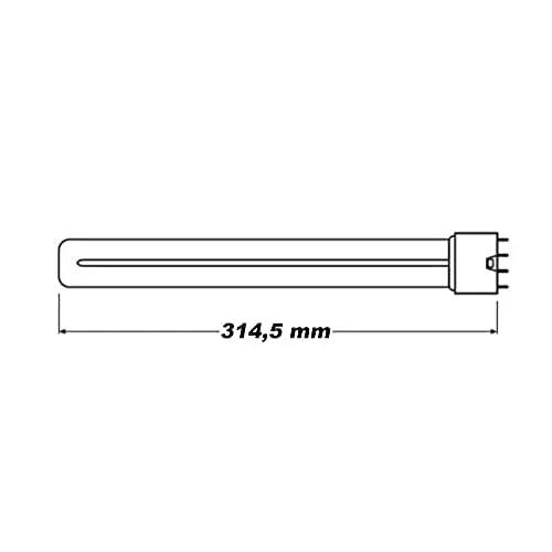 Osram Dulux-L 24W 2G11 4-pin CFL lamp, side view, 314.5 mm long.