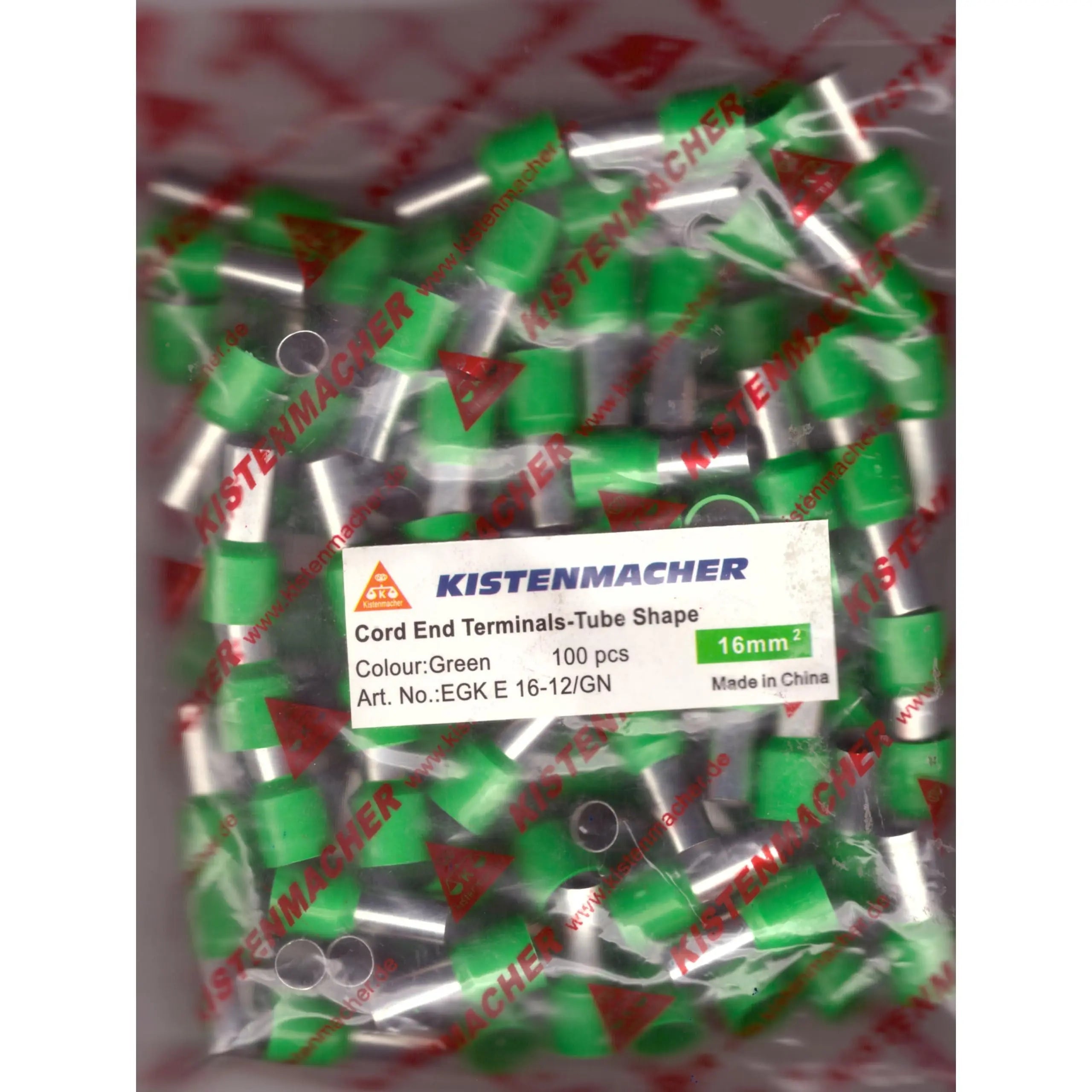 Kistenmacher green insulated cord end terminals, tube-shaped butt connectors, 16 mm², 100 pcs (EGK E 16-12/GN) UAE
