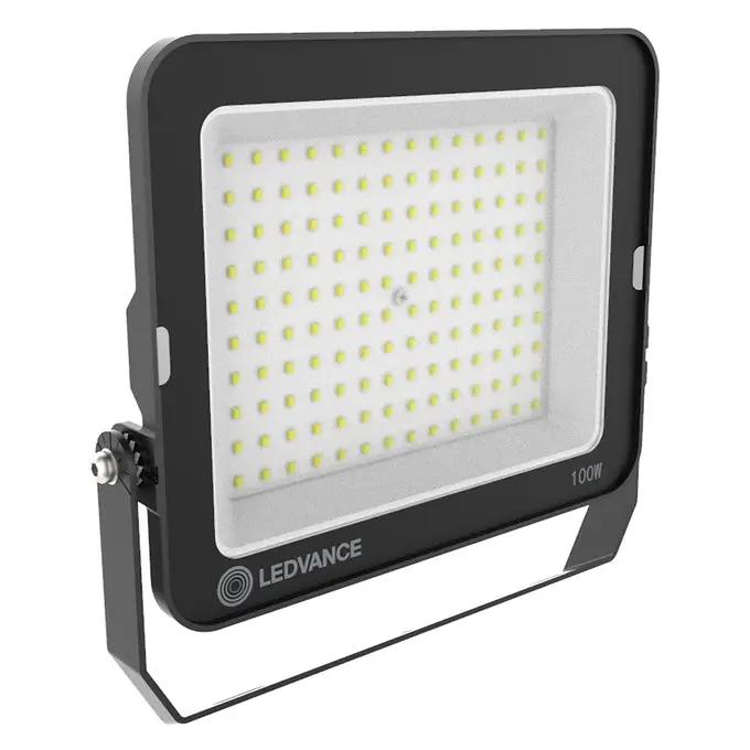 Ledvance LED Value Floodlight 100W IP65, black metal housing with mounting bracket, cool daylight.