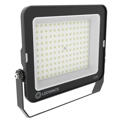 Ledvance LED Value Floodlight 100W IP65, black metal housing with mounting bracket, cool daylight.