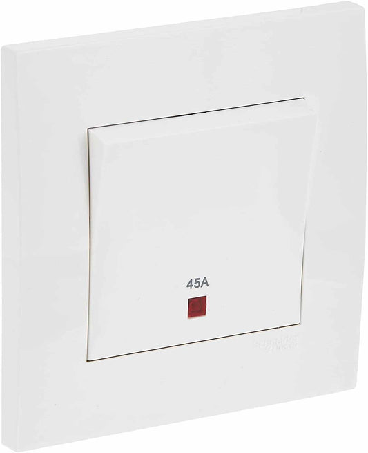 Schneider Electric Vivace, 1 Gang, Double Pole Switch, 45 A, White, Double Pole, KB31DR45N - Deluxe Electricals