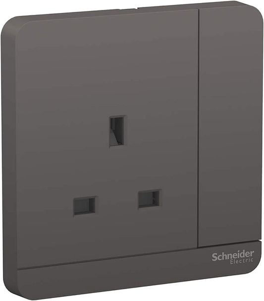 Schneider Electric AvatarOn, 1 Gang, Socket, 13A 250V, Dark Grey, E8315_DG_G12 - Deluxe Electricals