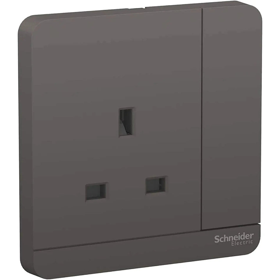 Schneider Electric AvatarOn 1-Gang socket, E8315_DG_G12, 13A 250V, dark grey, front view UAE
