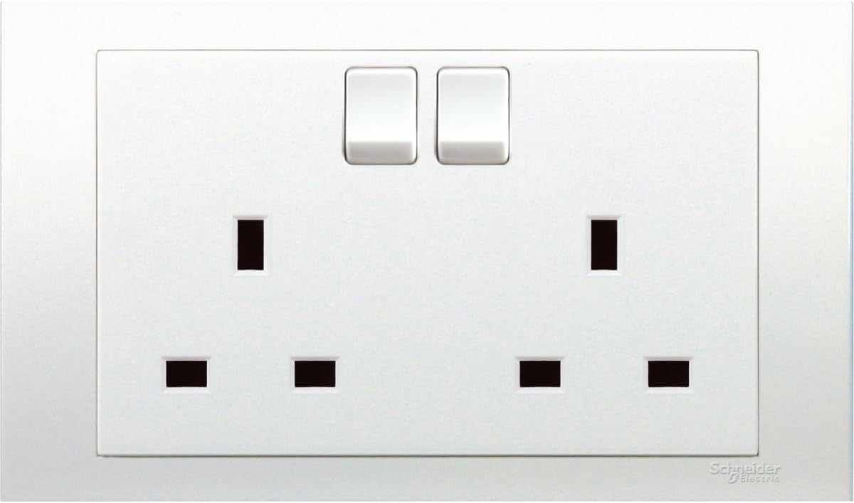 Schneider Electric Vivace, 2 Gang, Socket, 13A 250V, White, Double Pole, KB25D_WE - Deluxe Electricals