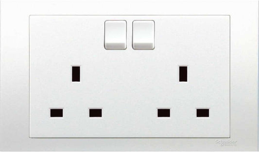 Schneider Electric Vivace, 2 Gang, Socket, 13A 250V, White, Double Pole, KB25D_WE - Deluxe Electricals