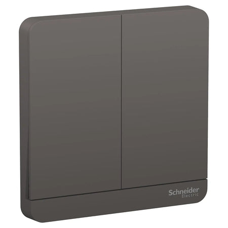 Schneider Electric AvatarOn 2-Gang LED wall switch, 16AX 250V, dark grey, E8332L1LED_DG front view UAE