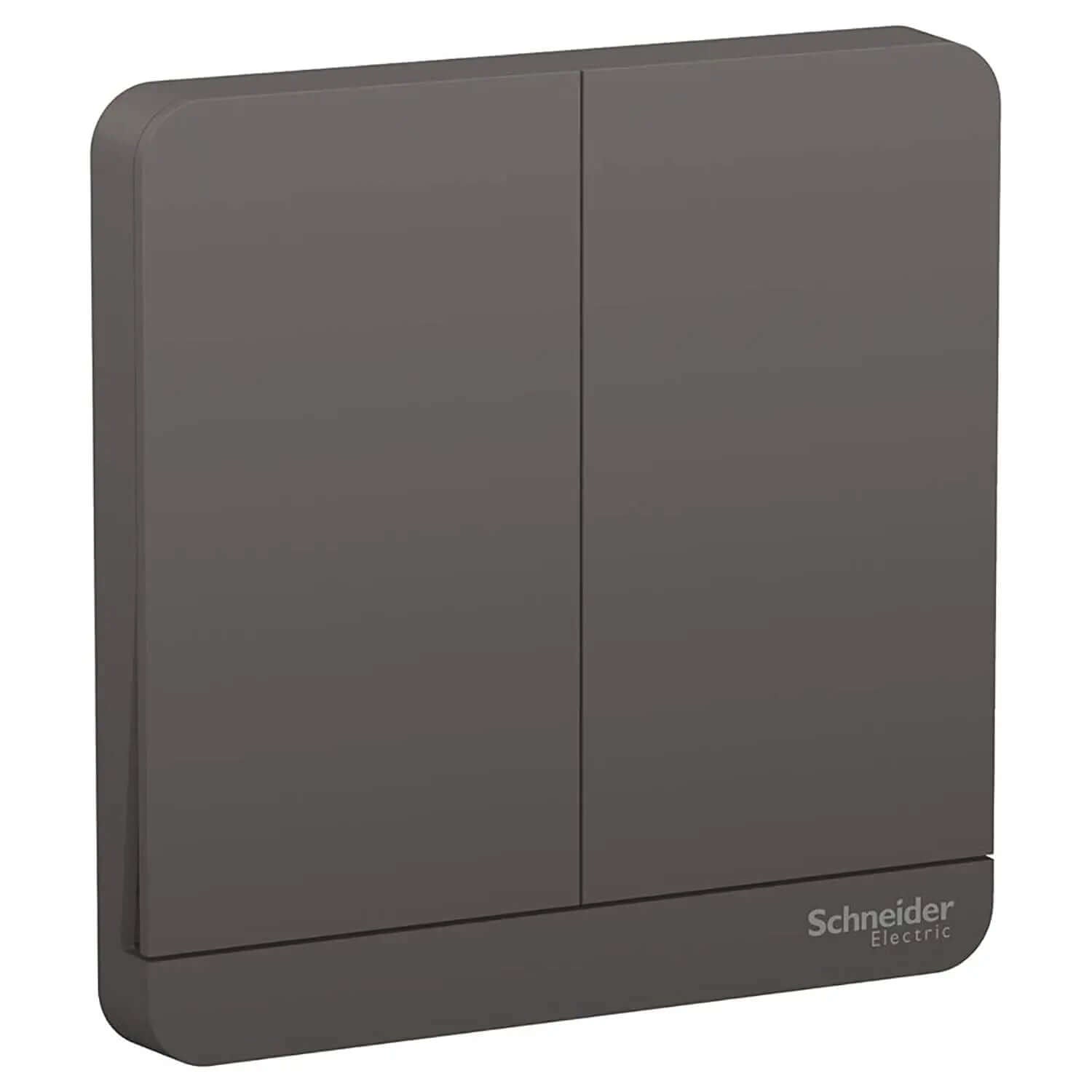 AvatarOn 2-Gang switch, Schneider Electric, dark grey, 16AX 250V, front view with logo UAE