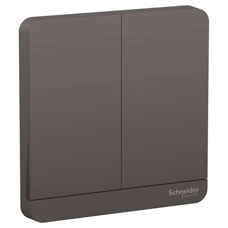 AvatarOn 2-Gang switch, Schneider Electric, dark grey, 16AX 250V, front view with logo UAE