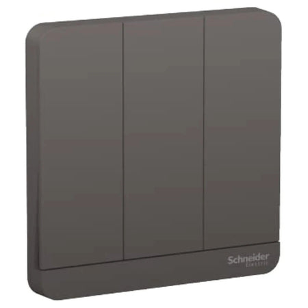 Schneider Electric AvatarOn 3-Gang switch, dark grey, 16AX 250V, model E8333L1_DG, front view UAE