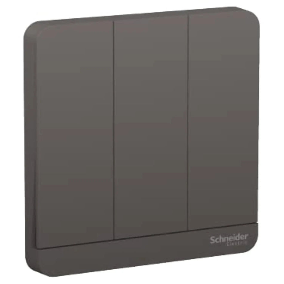 Schneider Electric AvatarOn 3-Gang switch, dark grey, 16AX 250V, model E8333L1_DG, front view UAE