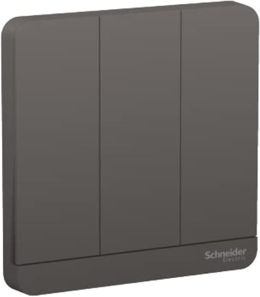 Schneider Electric AvatarOn, 3 Gang, Two Way Switch, 16AX 250V, Dark Grey, E8333L2_DG - Deluxe Electricals