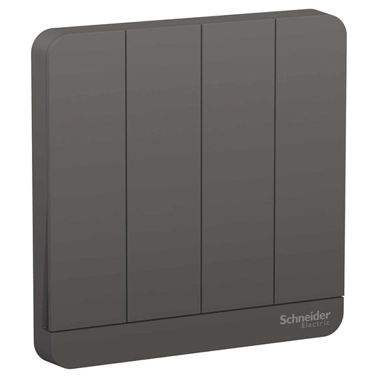Schneider Electric AvatarOn, 4 Gang, Switch, 16AX 250V, Dark Grey, E8334L1_DG - Deluxe Electricals