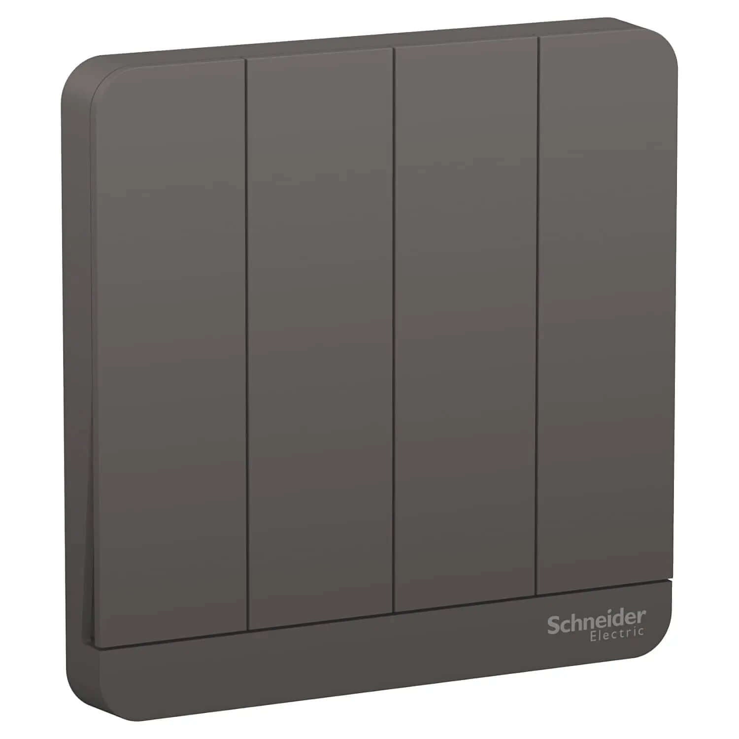 Schneider Electric AvatarOn 4-gang two-way switch, 16AX 250V, dark grey E8334L2_DG front view UAE