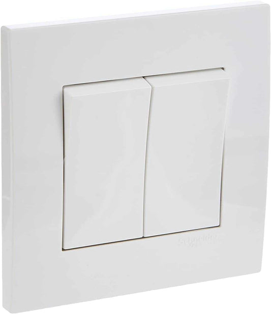 Schneider Electric Vivace, 2 Gang, Switch, 16AX 250V, White, KB32R_1_WE_G12 - Deluxe Electricals