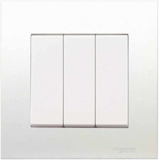 Schneider Electric Vivace, 3 Gang, Switch, 16AX 250V, White, KB33R_WE_G12 - Deluxe Electricals
