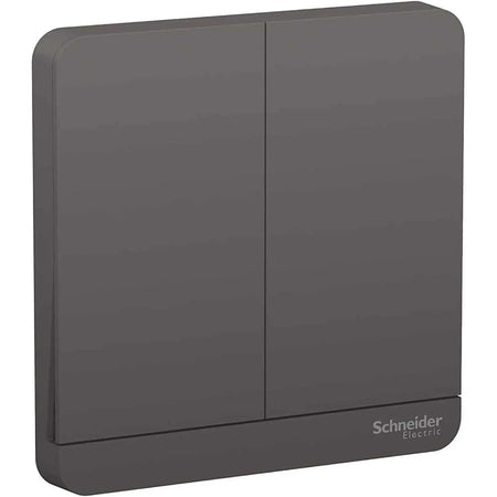 AvatarOn 2-Gang two-way switch by Schneider Electric, dark grey, 16AX 250V, front view, model E8332L2_DG UAE