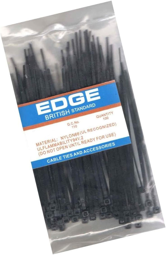 Edge British Standard Cable Zip Ties (Black) - 100 Pieces